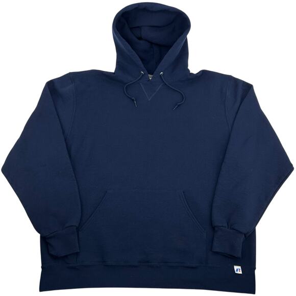Vintage 90s y2k Mens Navy Blue Russell Athletic Blank Baggy Hoodie Sweatshirt XL - Picture 1 of 6